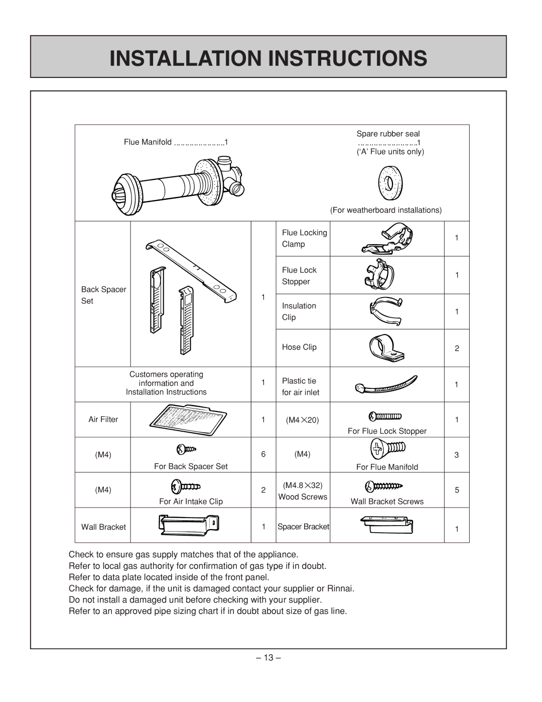 Rinnai RHFE-431WTA installation manual Installation Instructions 