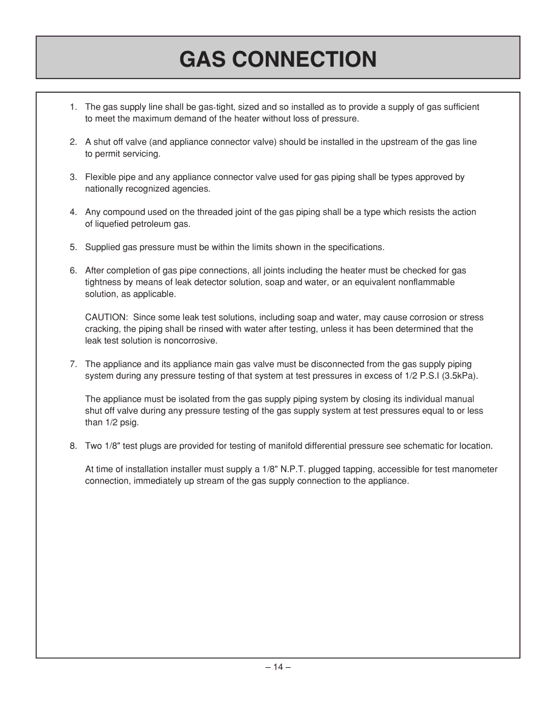 Rinnai RHFE-431WTA installation manual GAS Connection 