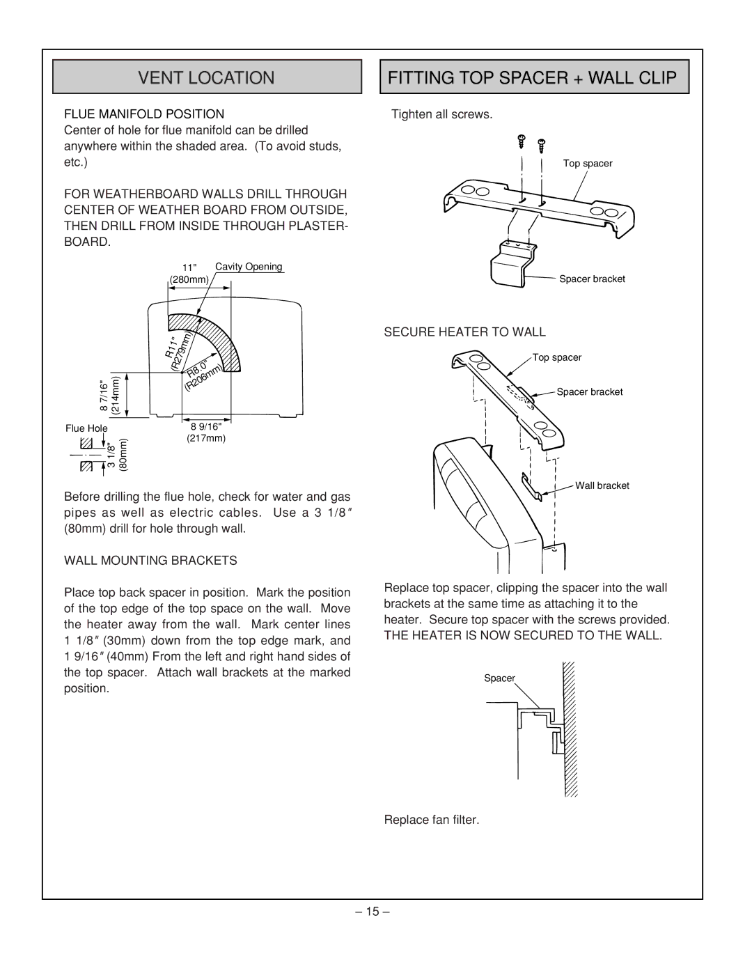 Rinnai RHFE-431WTA installation manual Flue Manifold Position, Secure Heater to Wall, Wall Mounting Brackets 