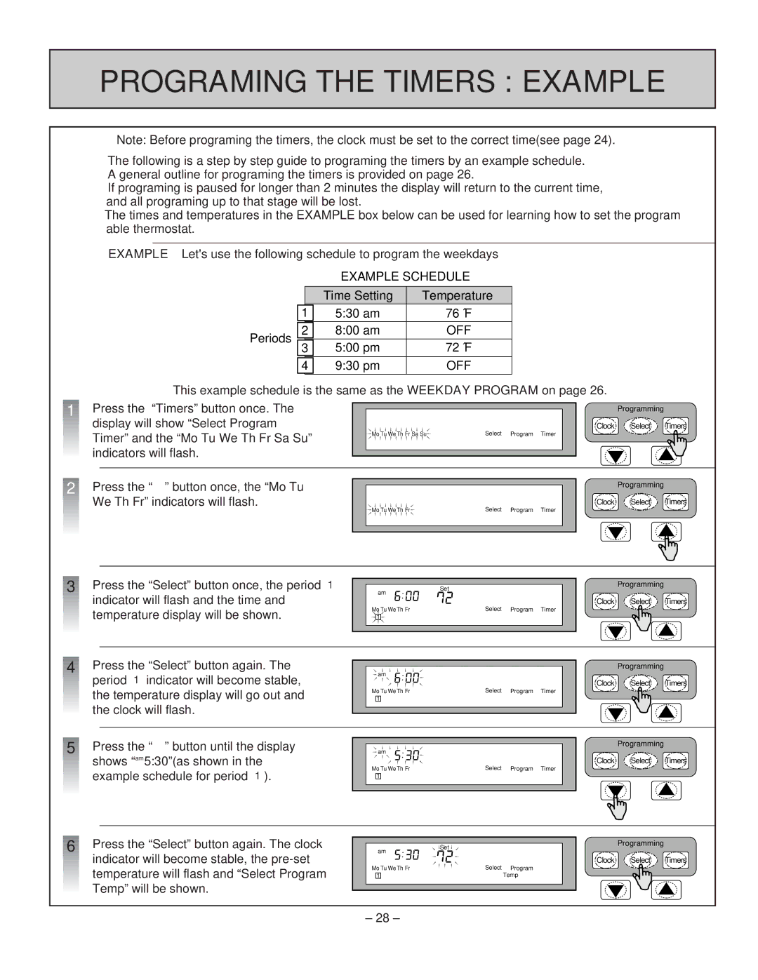 Rinnai RHFE-431WTA installation manual Programing the Timers Example, Example Schedule 