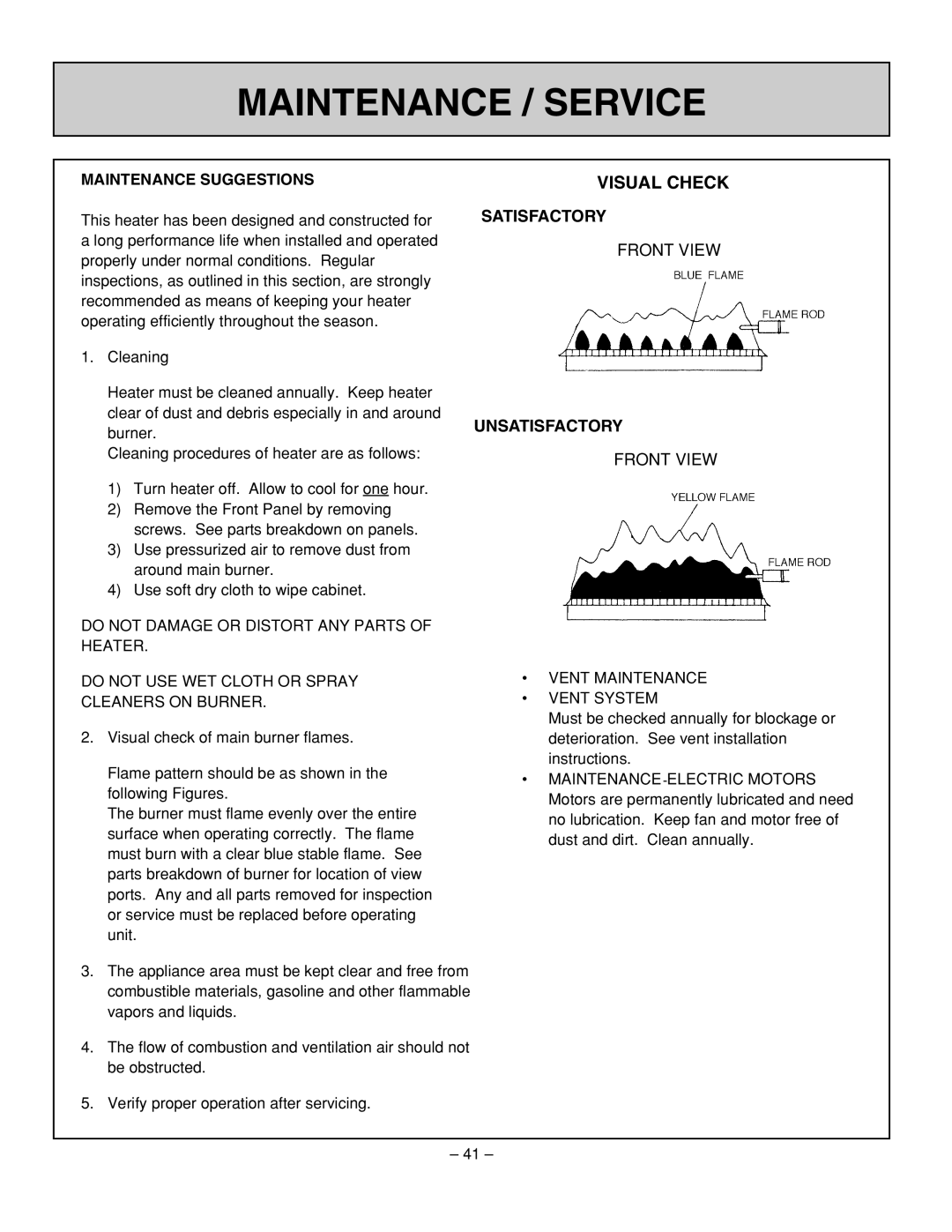 Rinnai RHFE-431WTA installation manual Maintenance / Service, Maintenance Suggestions 