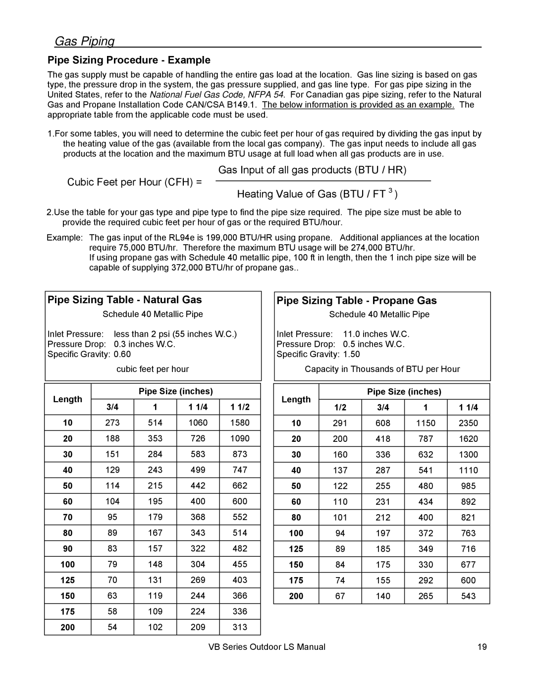 Rinnai RL75E, RL94E installation manual Pipe Sizing Procedure Example 