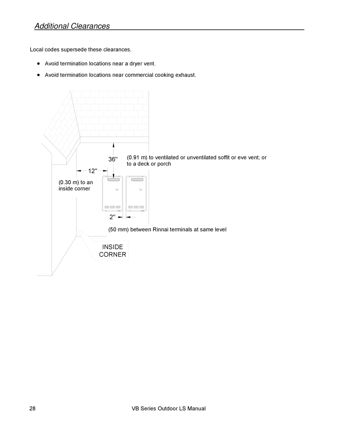 Rinnai RL94E, RL75E installation manual Additional Clearances 