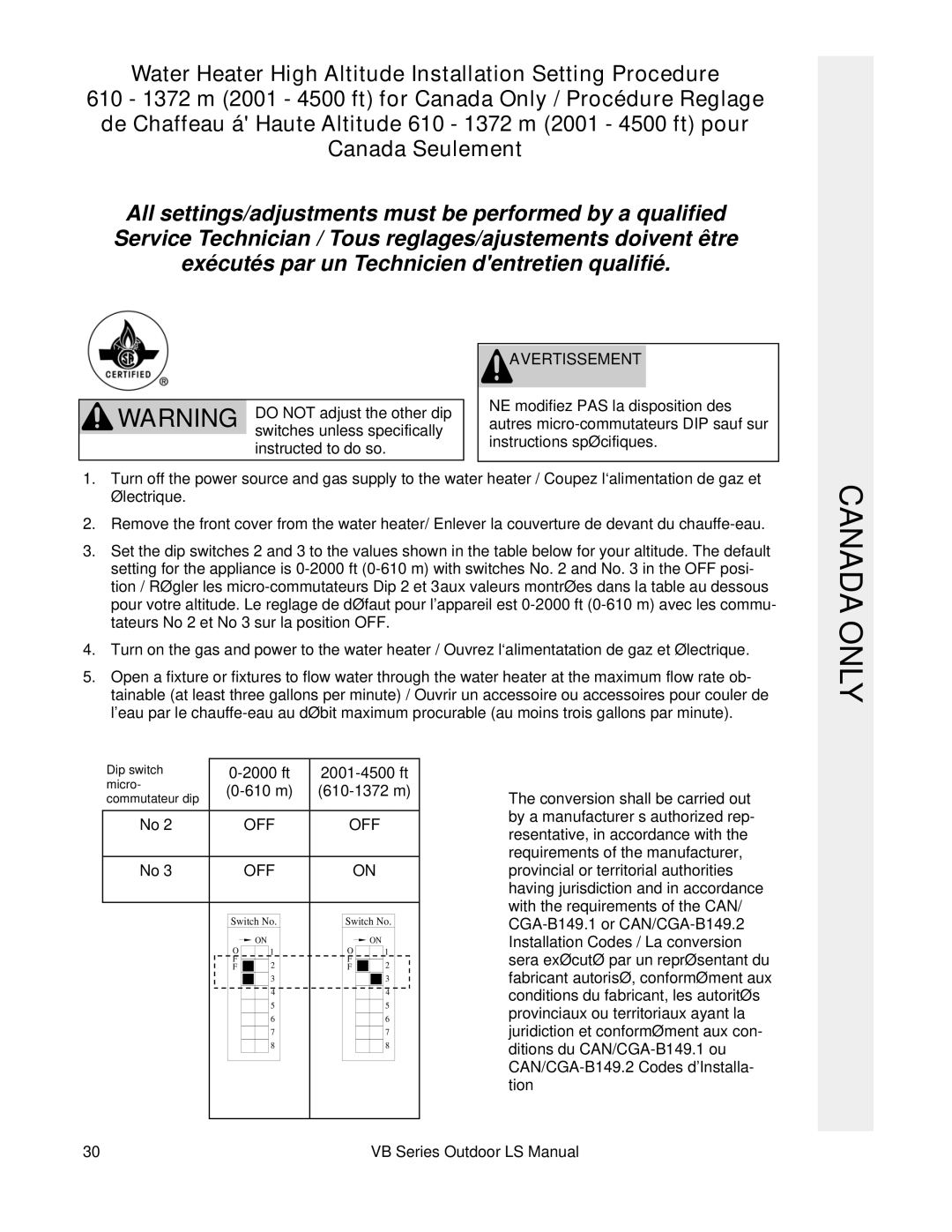 Rinnai RL94E, RL75E installation manual Canada only 