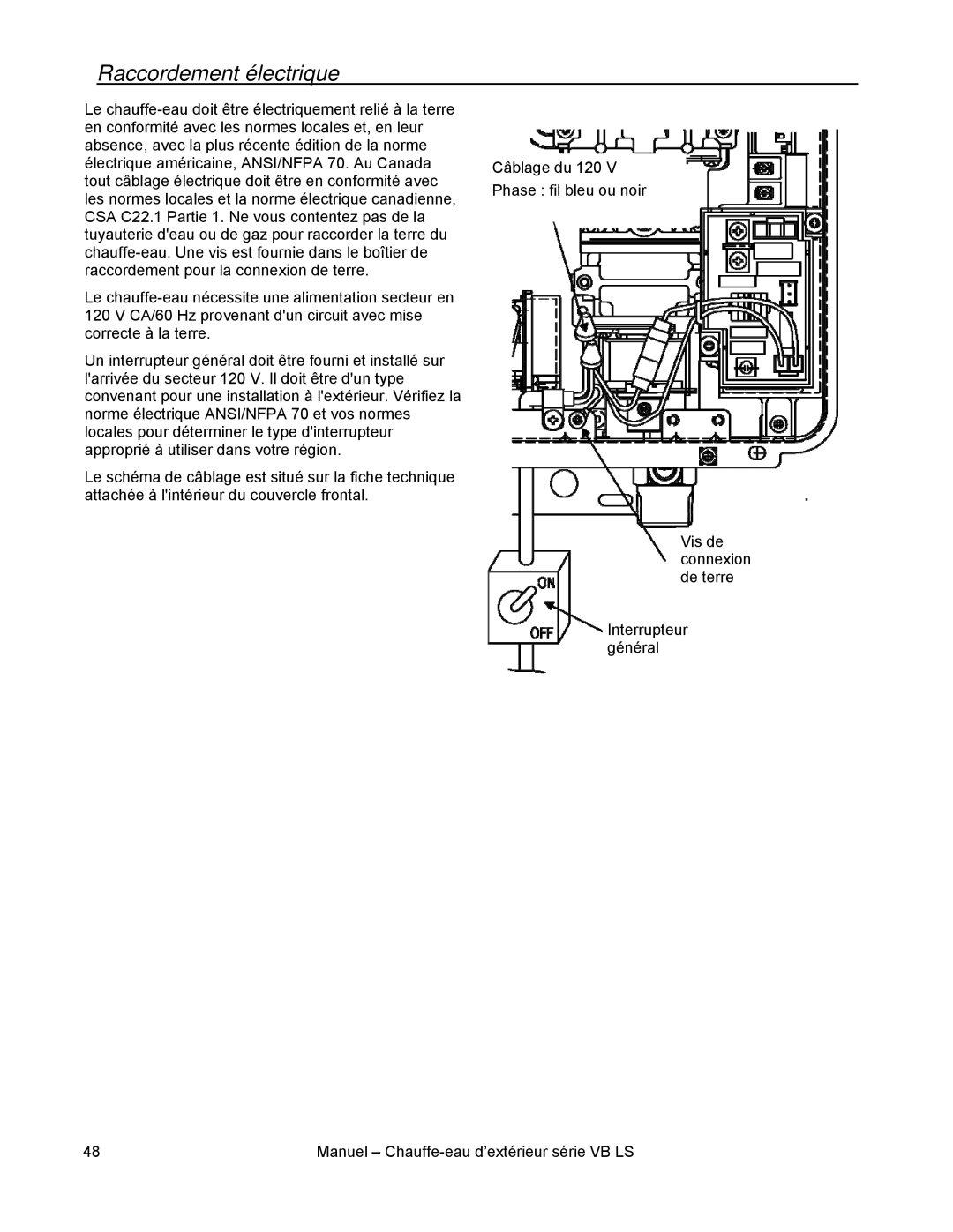 Rinnai RL94E, RL75E installation manual Raccordement électrique 