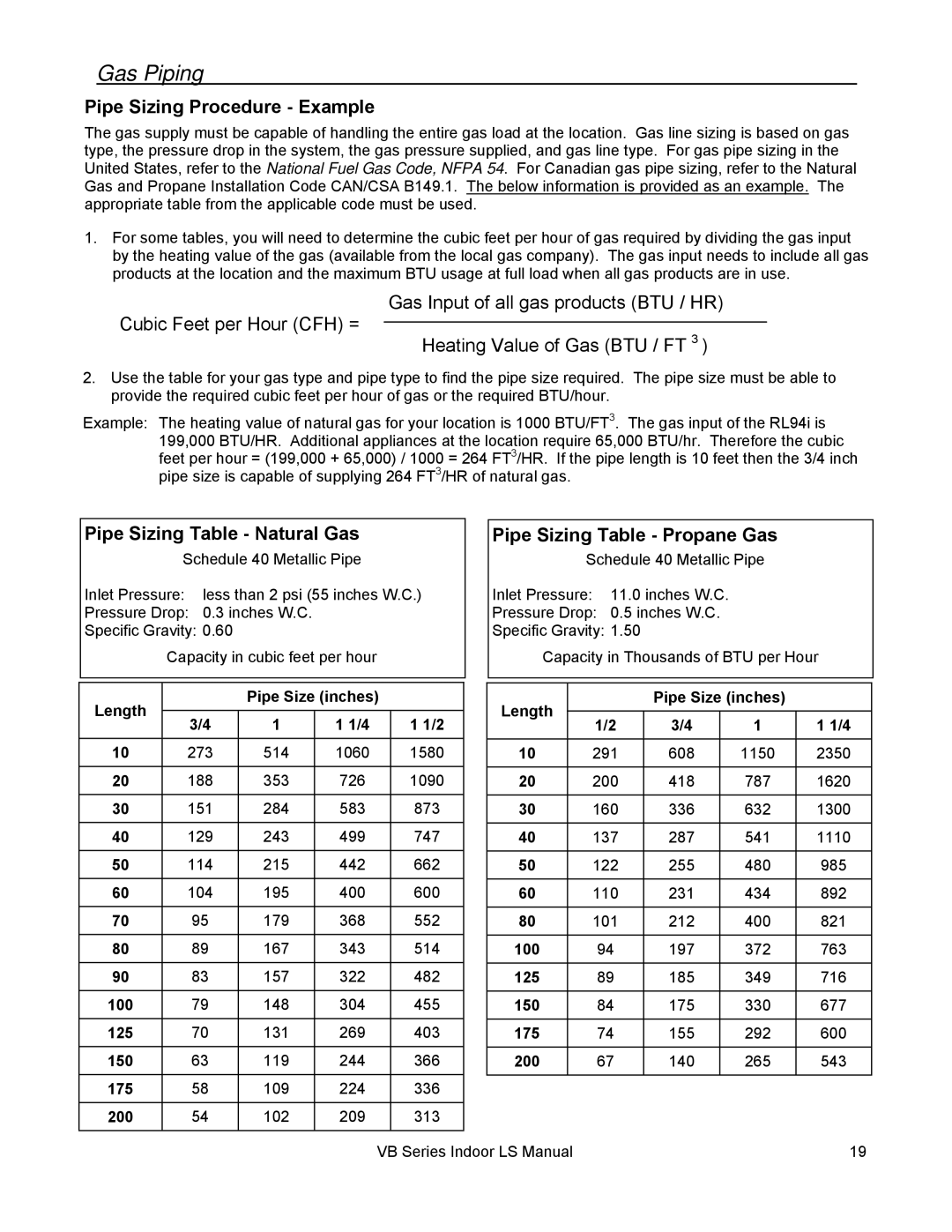 Rinnai RL75I, RL94I installation manual Pipe Sizing Procedure Example 