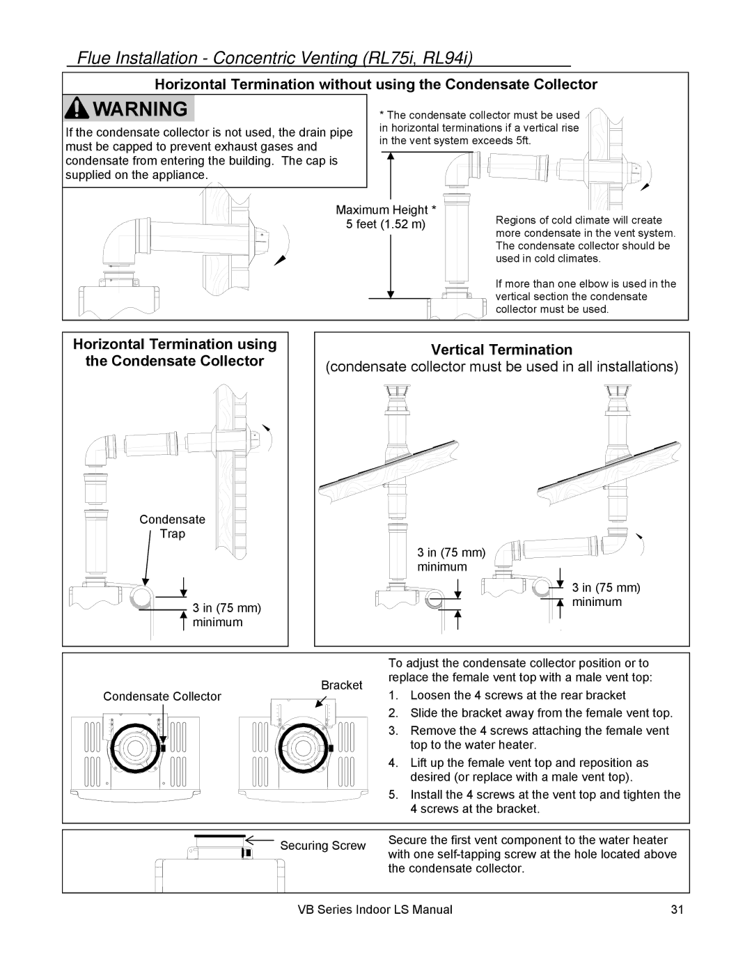 Rinnai RL75I, RL94I installation manual Flue Installation Concentric Venting RL75i, RL94i 