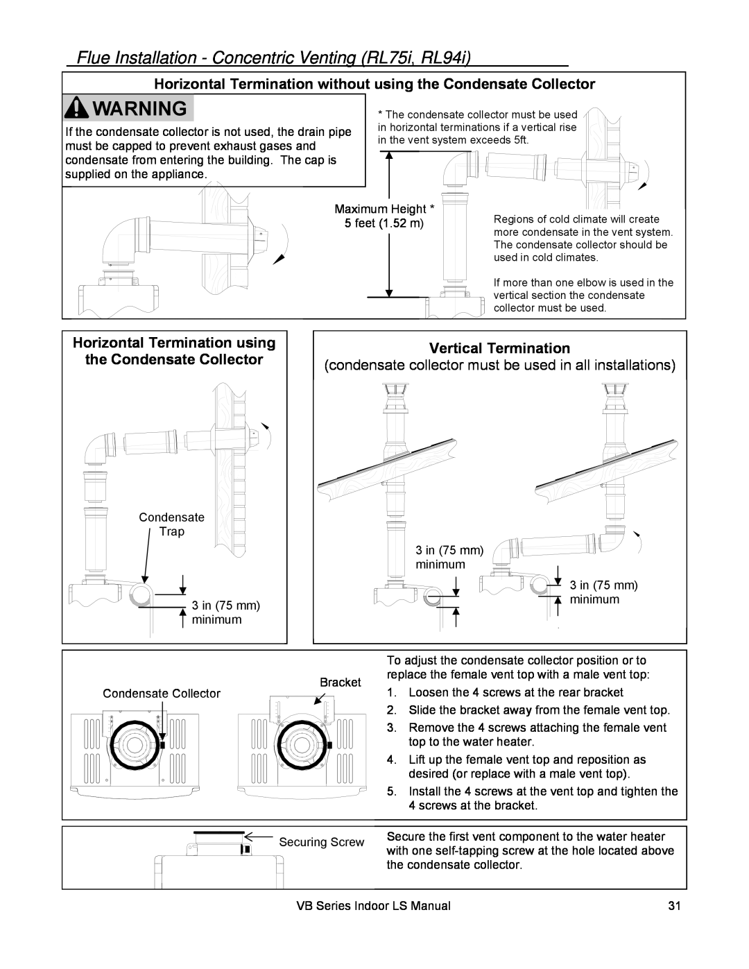 Rinnai RL75I, RL94I installation manual Securing Screw, VB Series Indoor LS Manual 