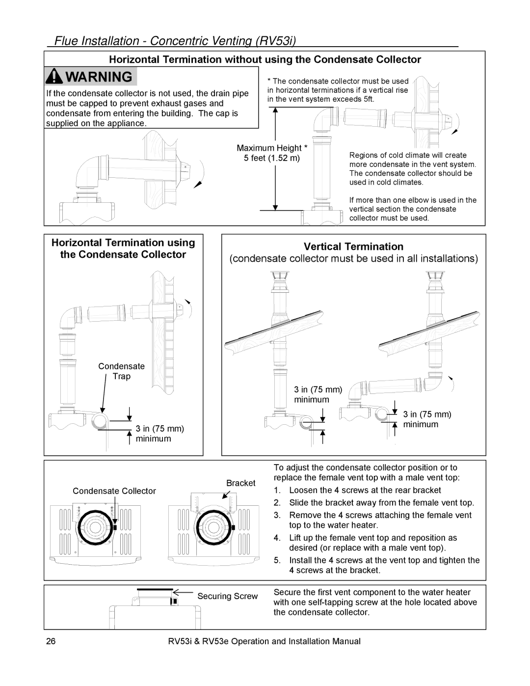 Rinnai RV53E, RV53I installation manual Flue Installation Concentric Venting RV53i 