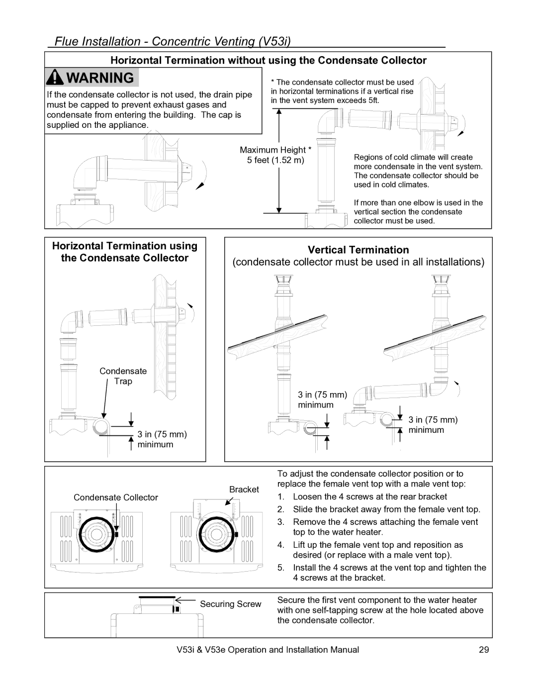 Rinnai V53I, V53E installation manual Flue Installation Concentric Venting 