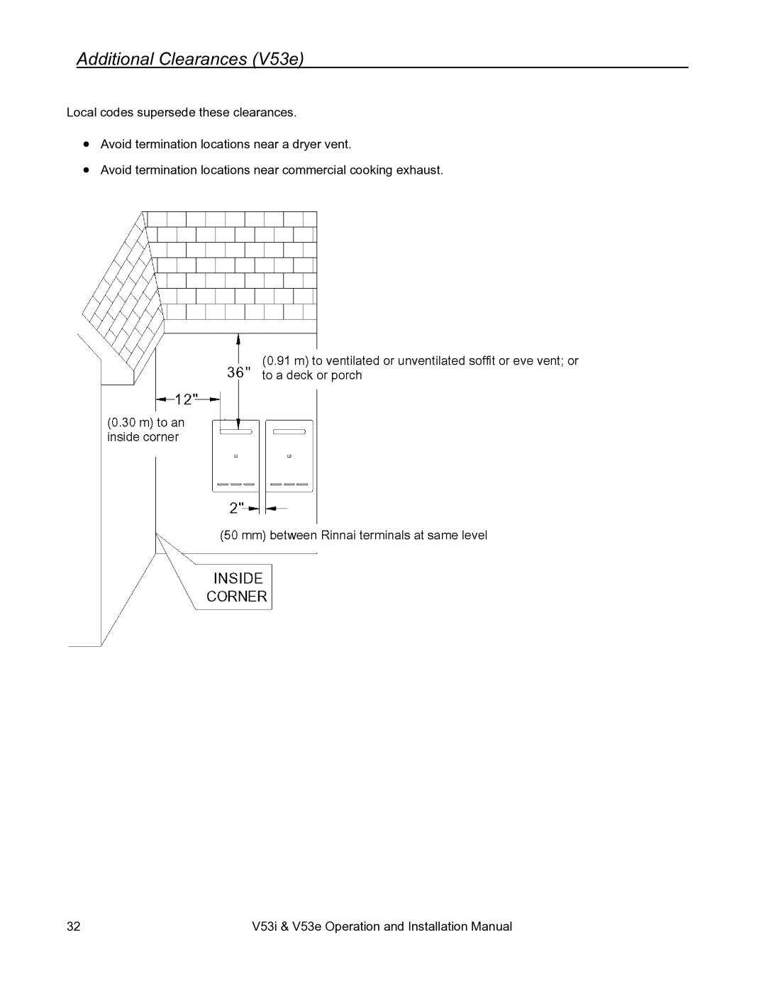 Rinnai V53E, V53I installation manual Additional Clearances V53e 