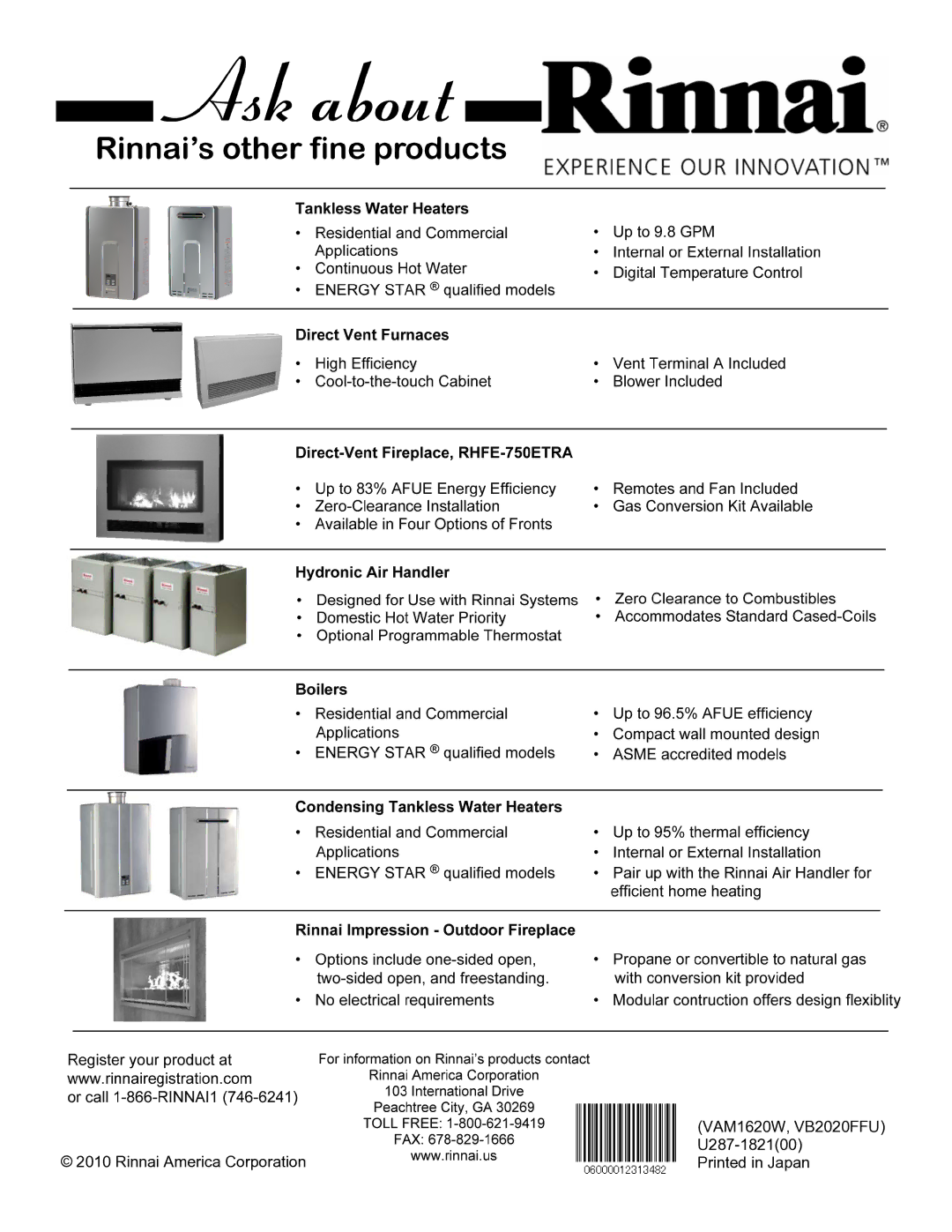 Rinnai V53E, V53I installation manual VAM1620W, VB2020FFU 