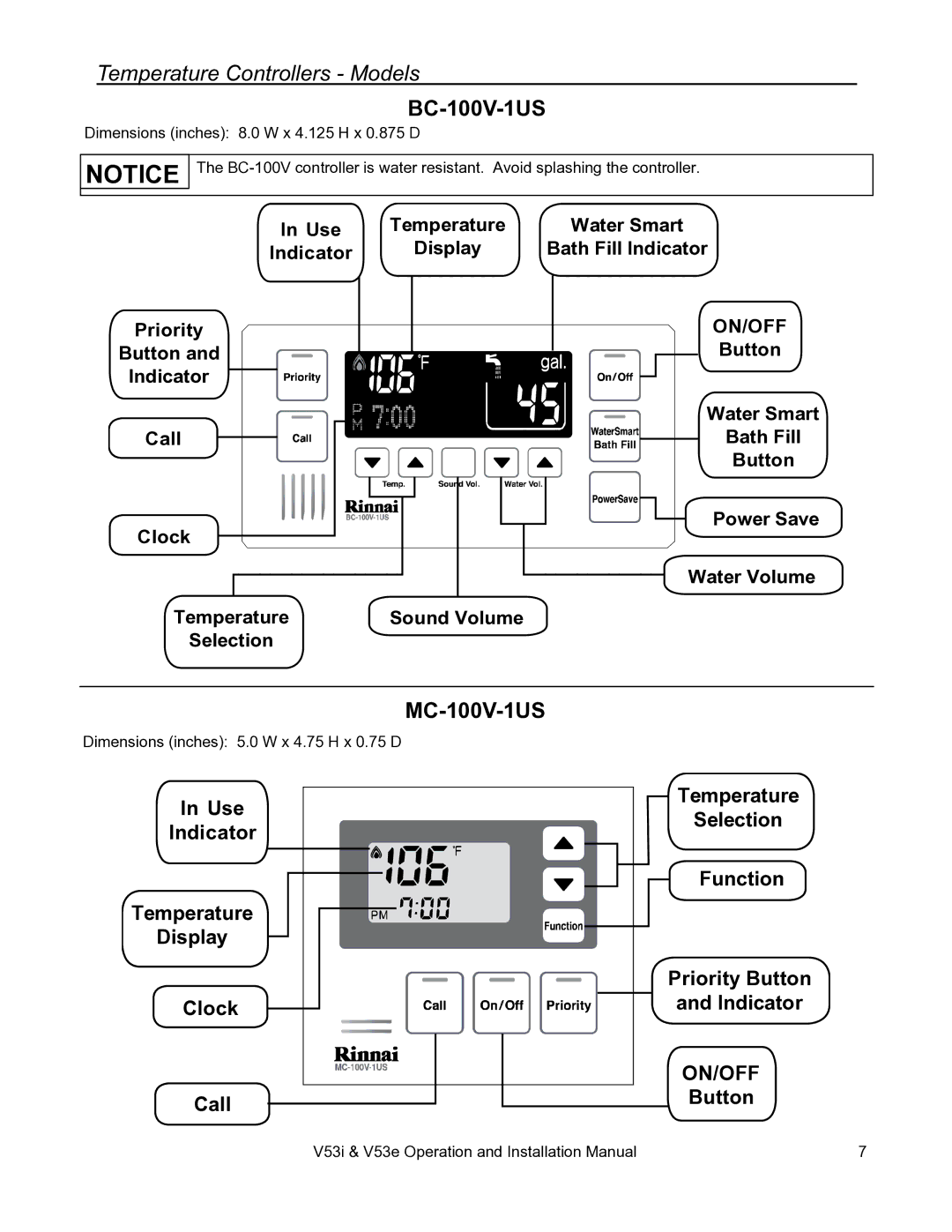 Rinnai V53I, V53E installation manual BC-100V-1US 