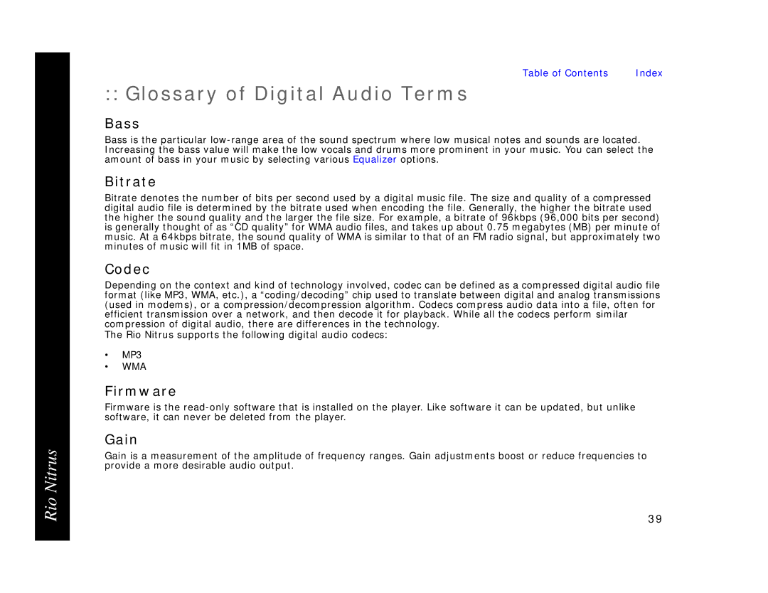 Rio Audio 41000855-004_B manual Glossary of Digital Audio Terms 