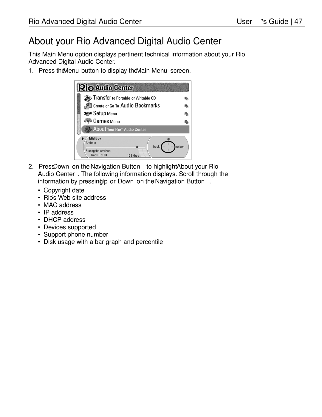 Rio Audio manual About your Rio Advanced Digital Audio Center 