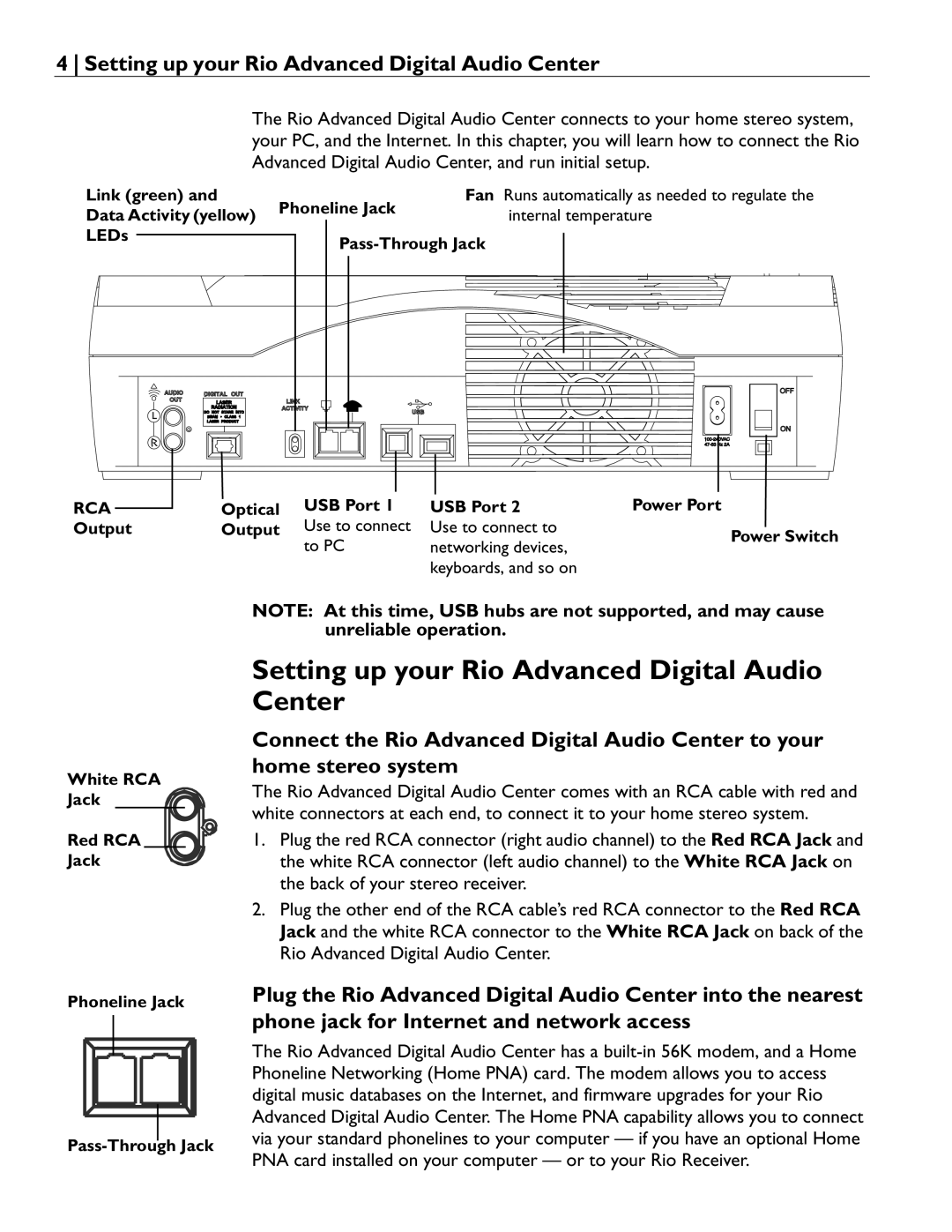 Rio Audio manual Setting up your Rio Advanced Digital Audio Center 