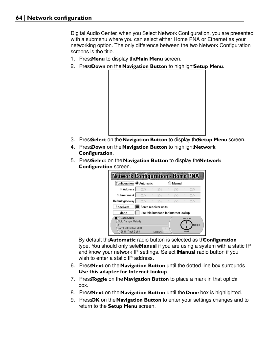 Rio Audio Advanced Digital Audio Center manual Network configuration 