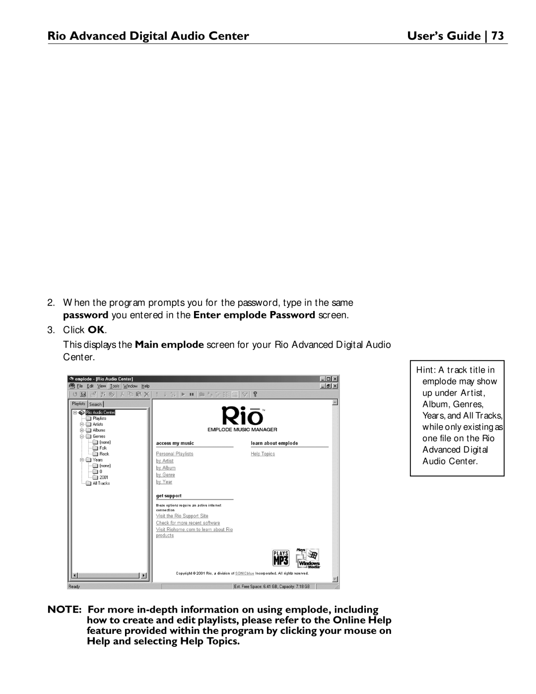 Rio Audio manual Rio Advanced Digital Audio Center 