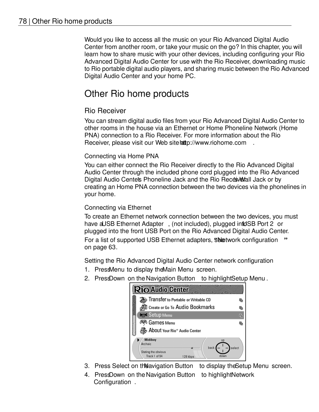 Rio Audio Advanced Digital Audio Center manual Other Rio home products, Rio Receiver 