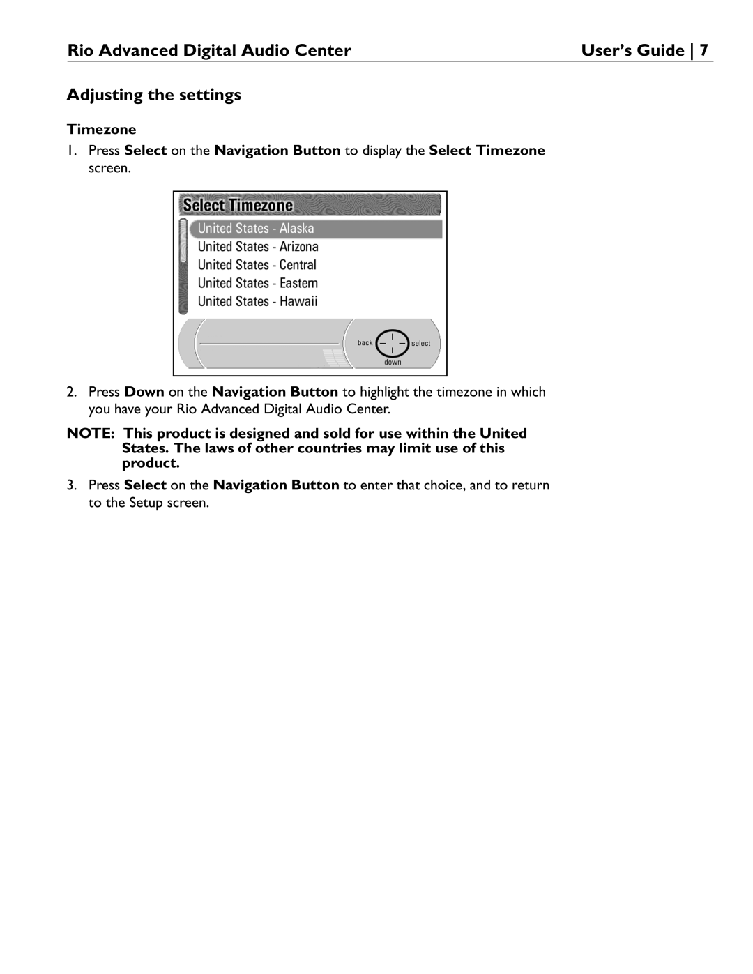 Rio Audio Advanced Digital Audio Center manual Adjusting the settings 