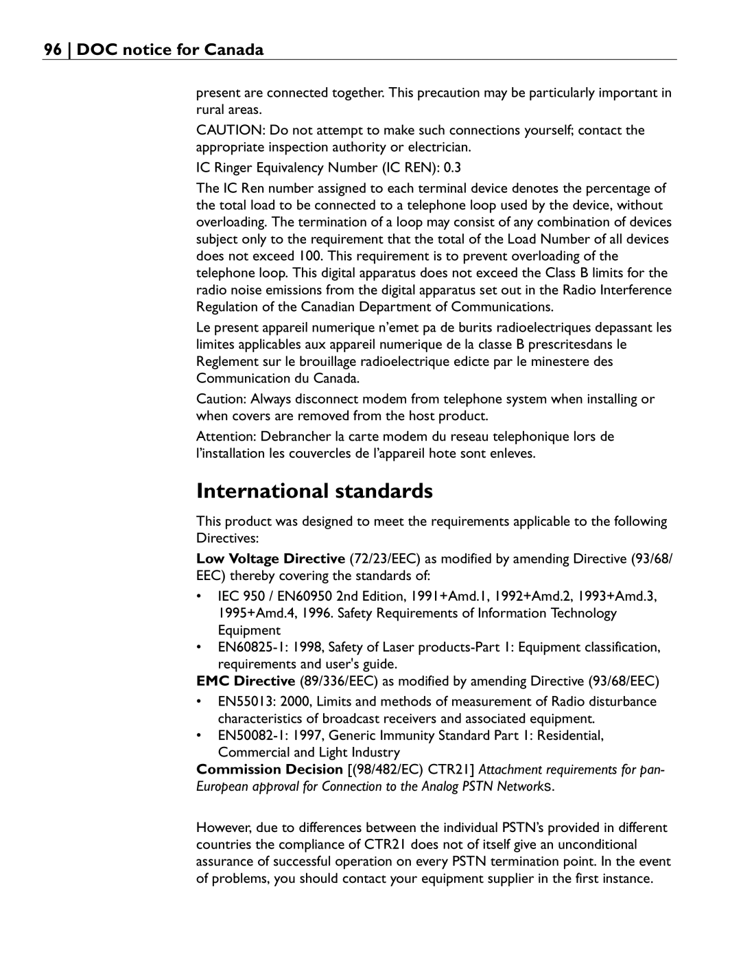 Rio Audio Advanced Digital Audio Center manual International standards, DOC notice for Canada 