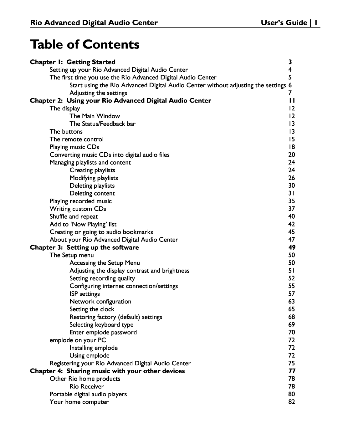 Rio Audio manual Rio Advanced Digital Audio CenterUser’s Guide, Table of Contents 