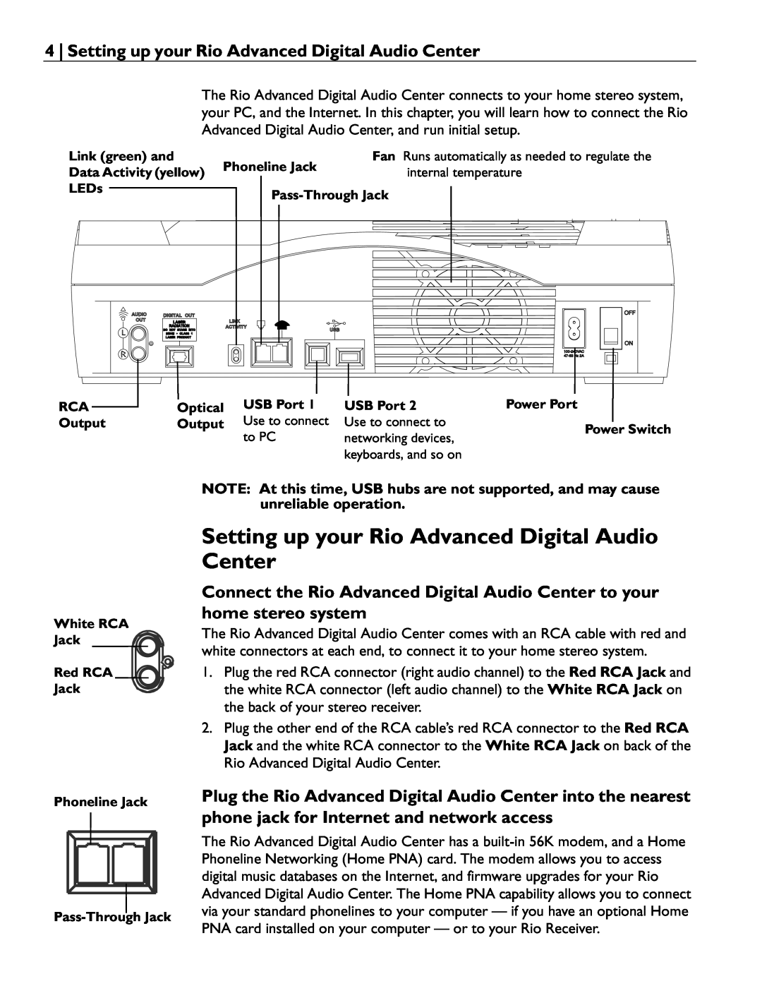 Rio Audio manual Setting up your Rio Advanced Digital Audio Center 