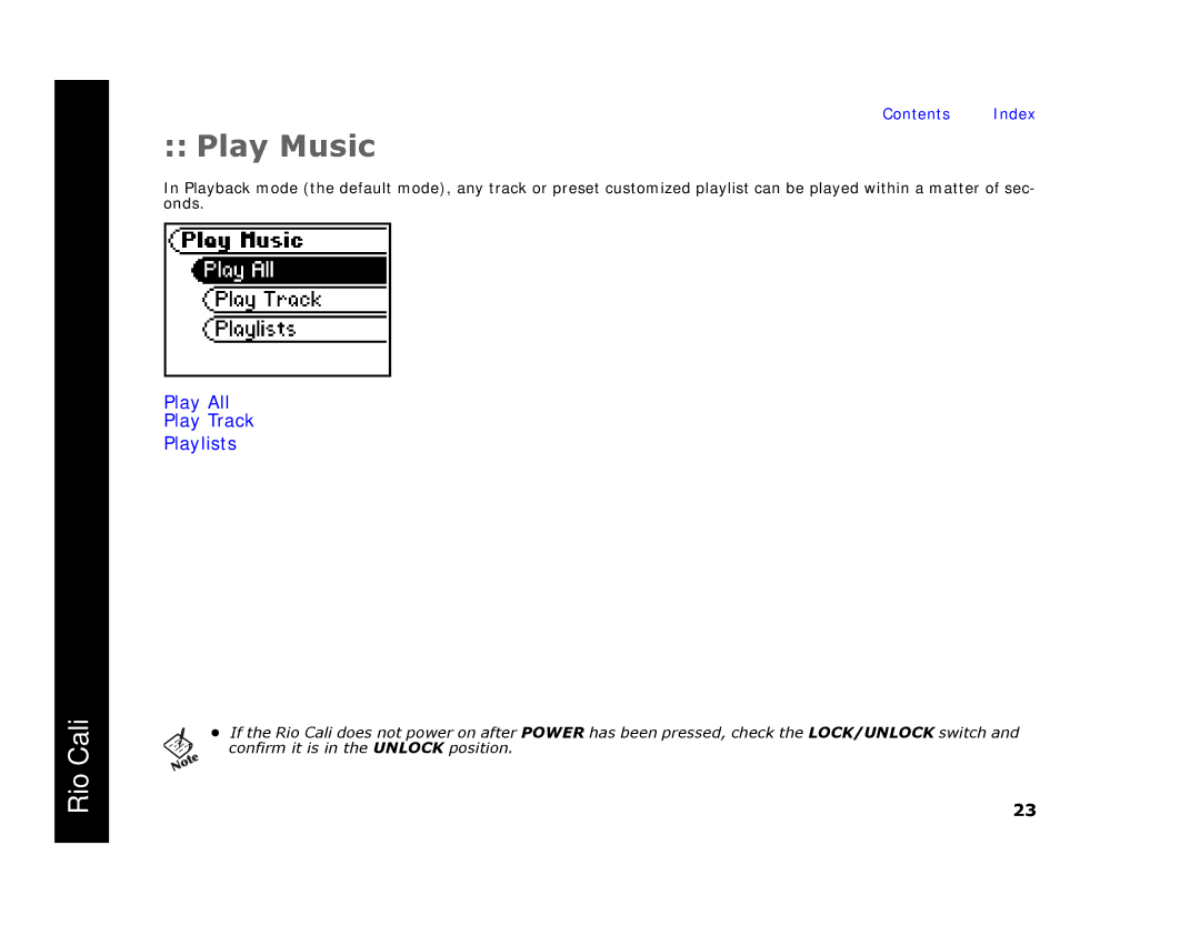 Rio Audio Cali manual Play Music 