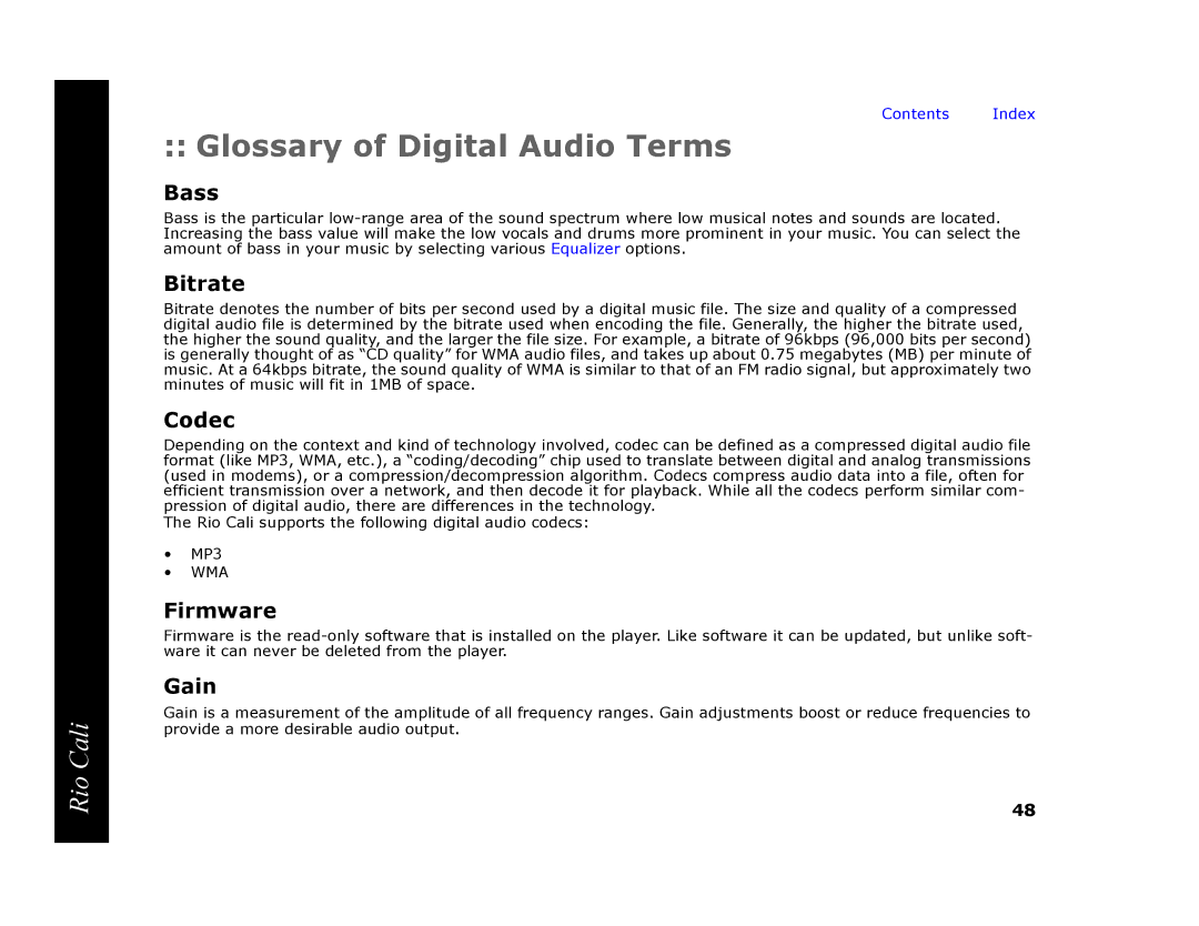 Rio Audio Cali manual Glossary of Digital Audio Terms 