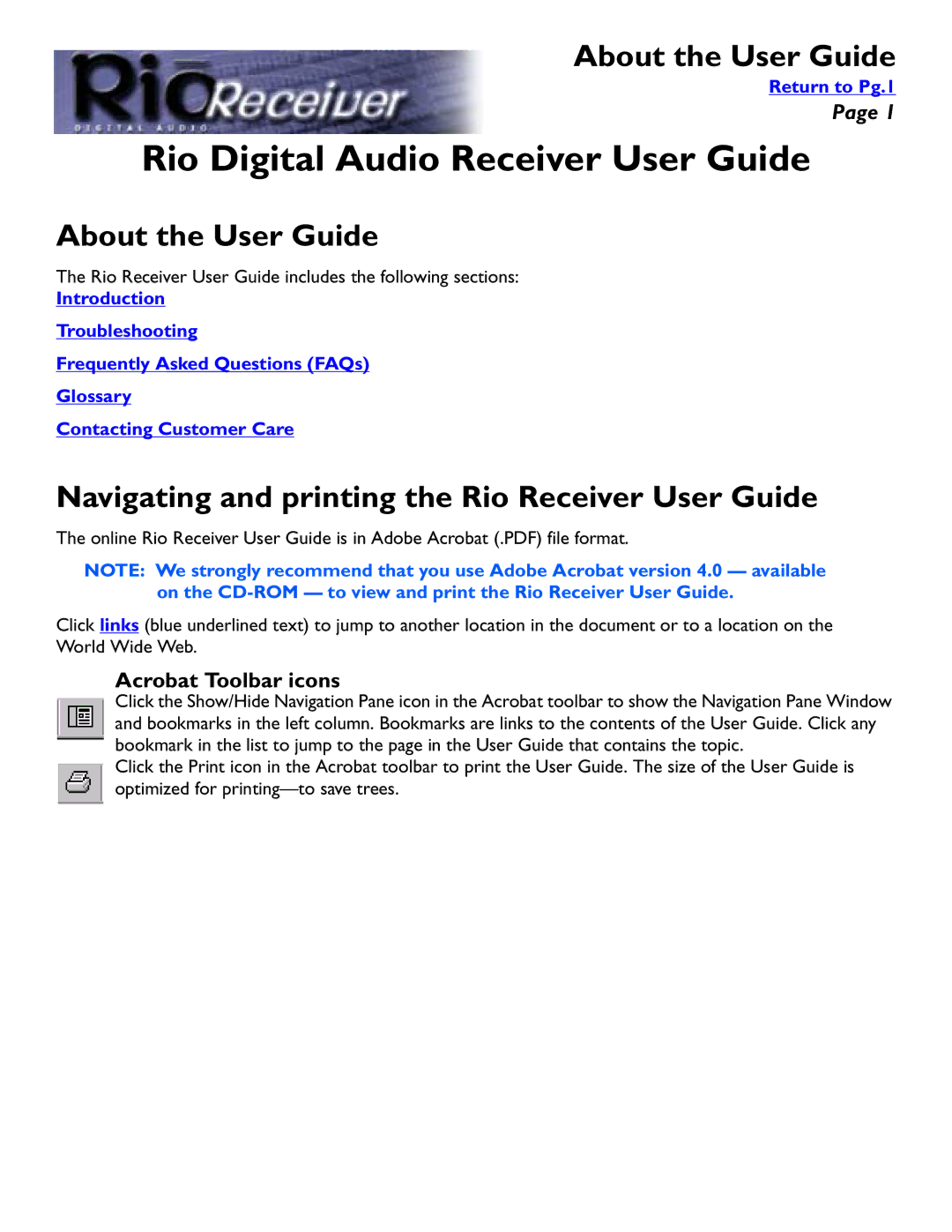 Rio Audio manual Rio Digital Audio Receiver User Guide 