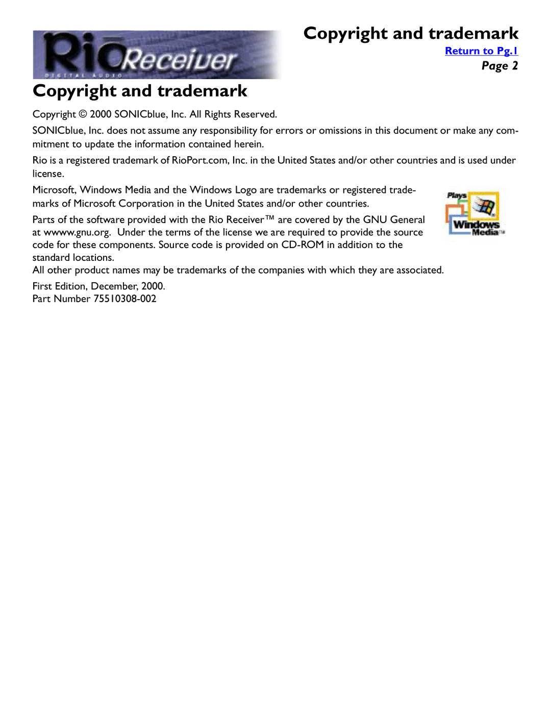 Rio Audio Digital Audio Receiver manual Copyright and trademark 