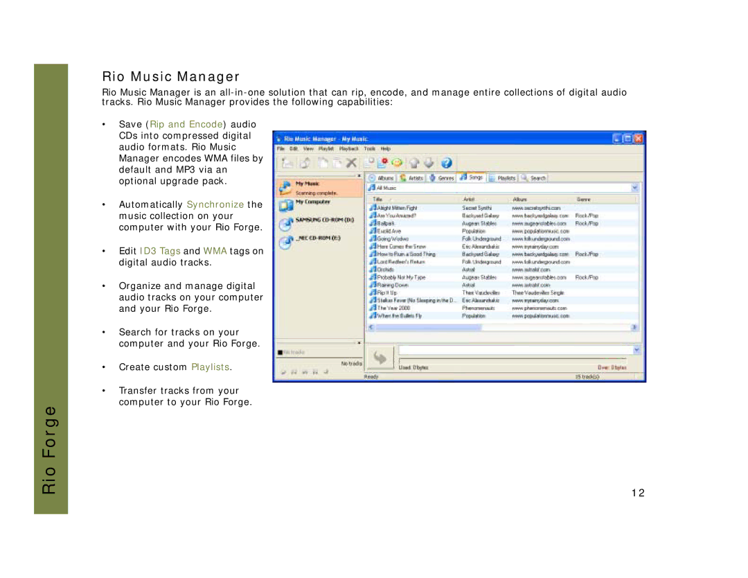 Rio Audio Forge manual Rio Music Manager 