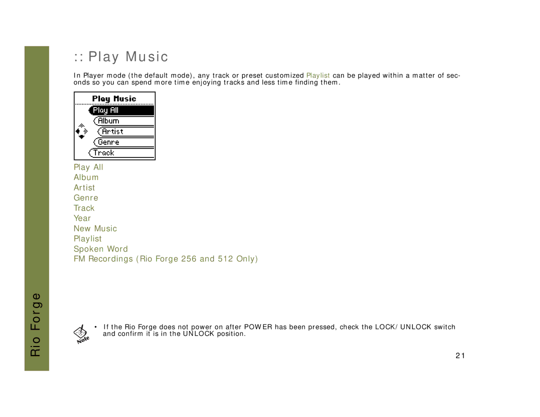 Rio Audio Forge manual Play Music 