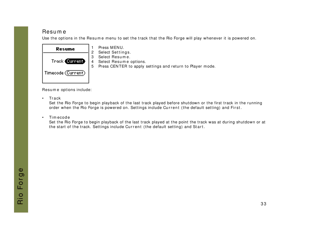 Rio Audio Forge manual Resume, Timecode 