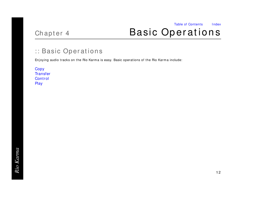 Rio Audio Karma MP3 manual Basic Operations 