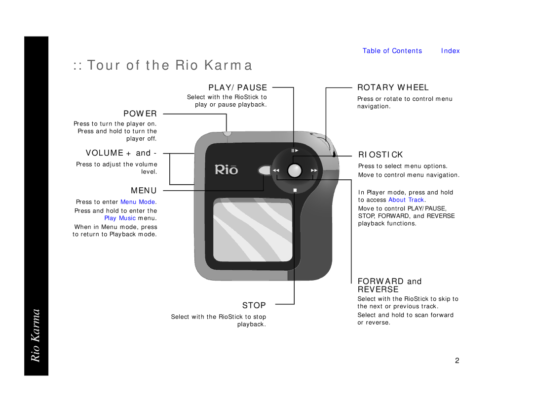 Rio Audio Karma MP3 manual Tour of the Rio Karma, Power 