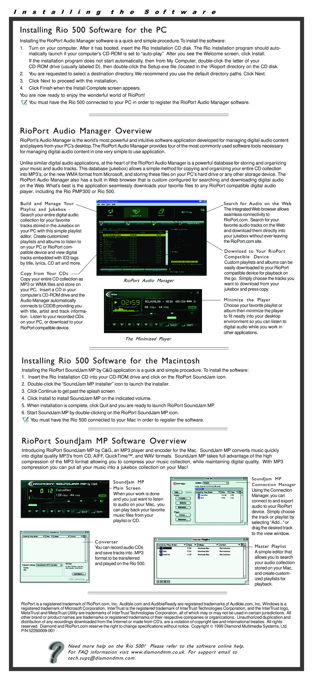 Rio Audio Rio 500 PC specifications Installing Rio 500 Software for the PC, RioPort Audio Manager Overview 