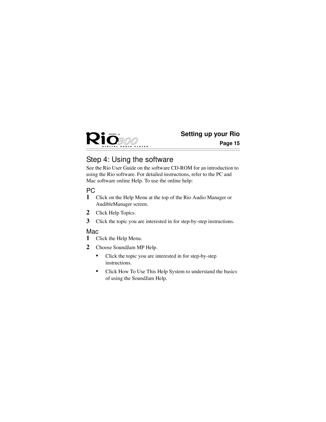 Rio Audio Rio 800 manual Using the software 