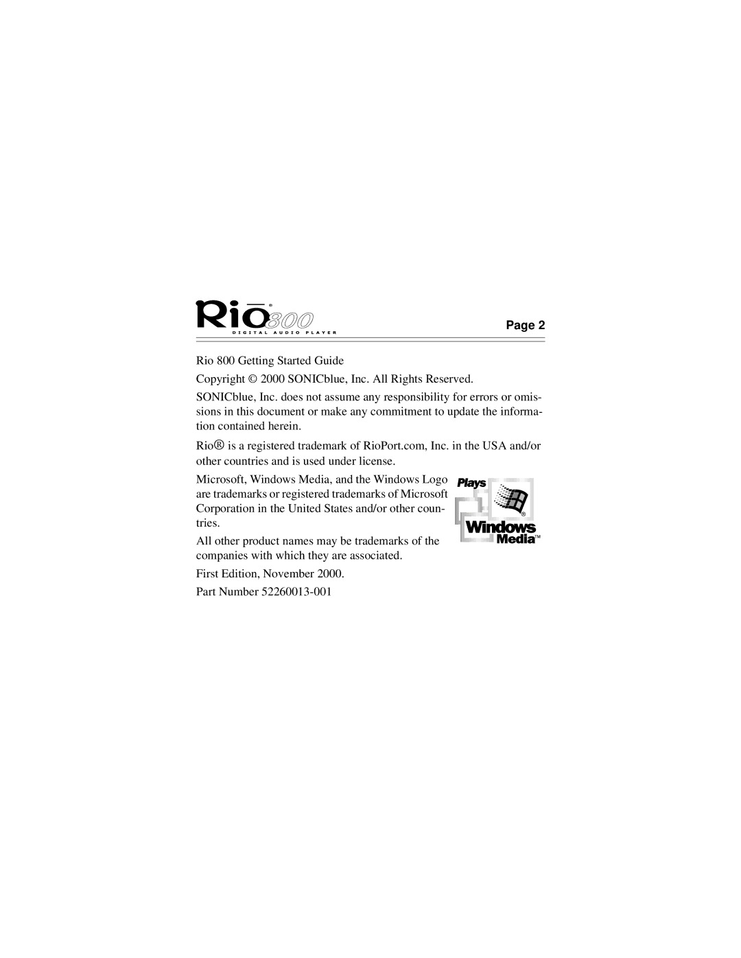 Rio Audio Rio 800 manual 