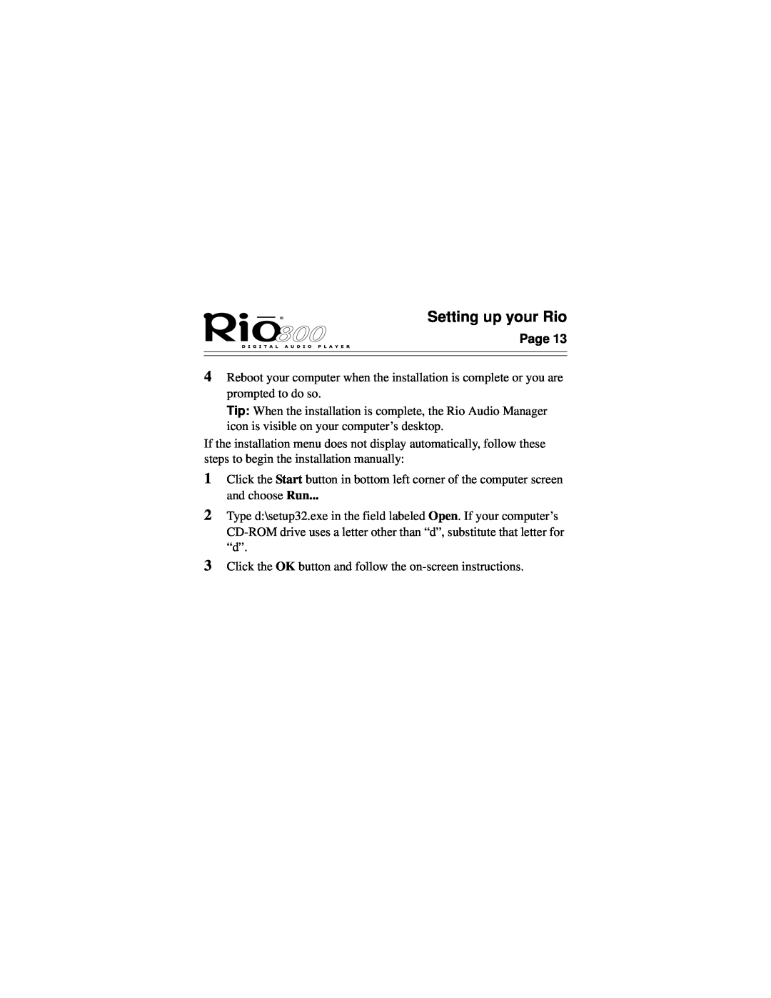 Rio Audio Rio 800 manual Setting up your Rio 
