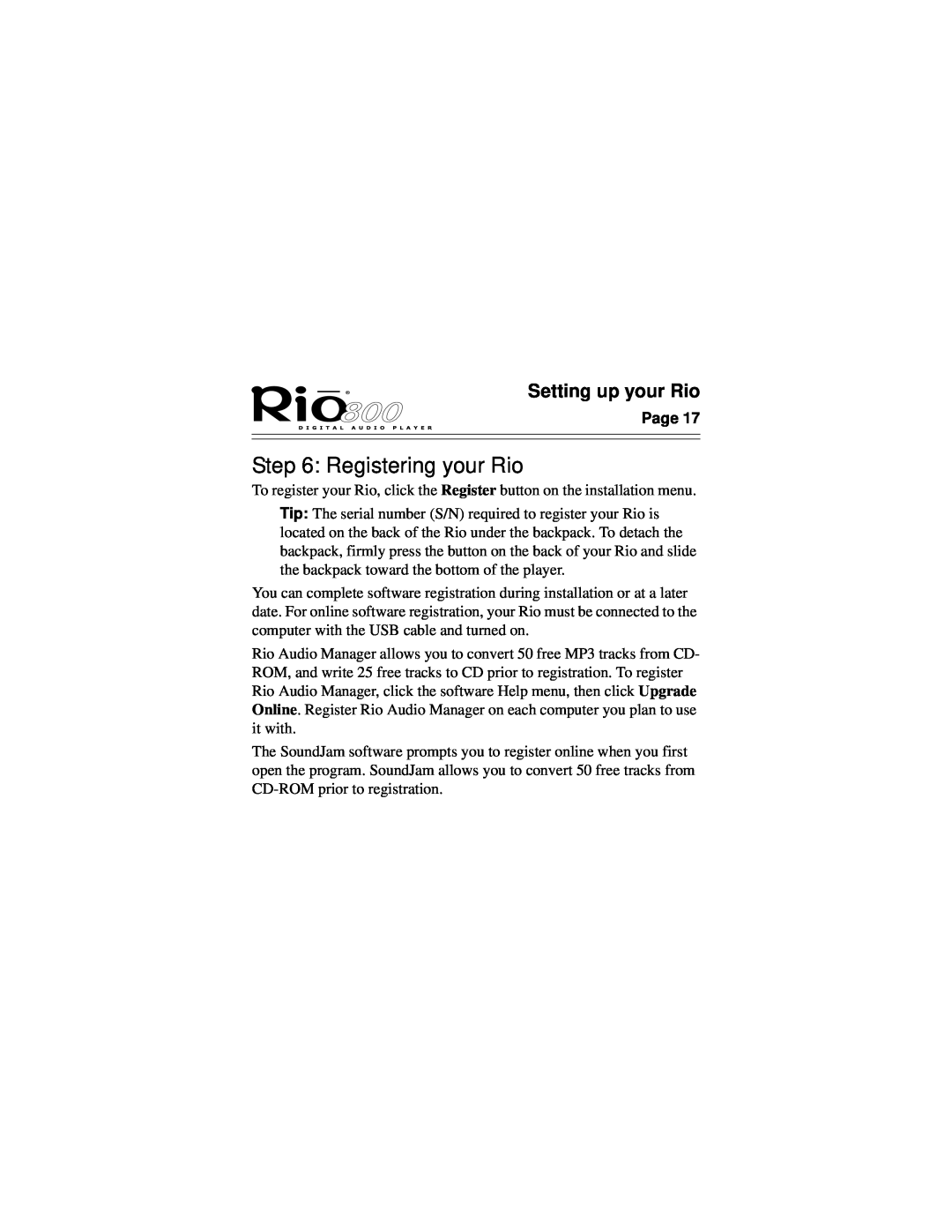 Rio Audio Rio 800 manual Registering your Rio, Setting up your Rio 