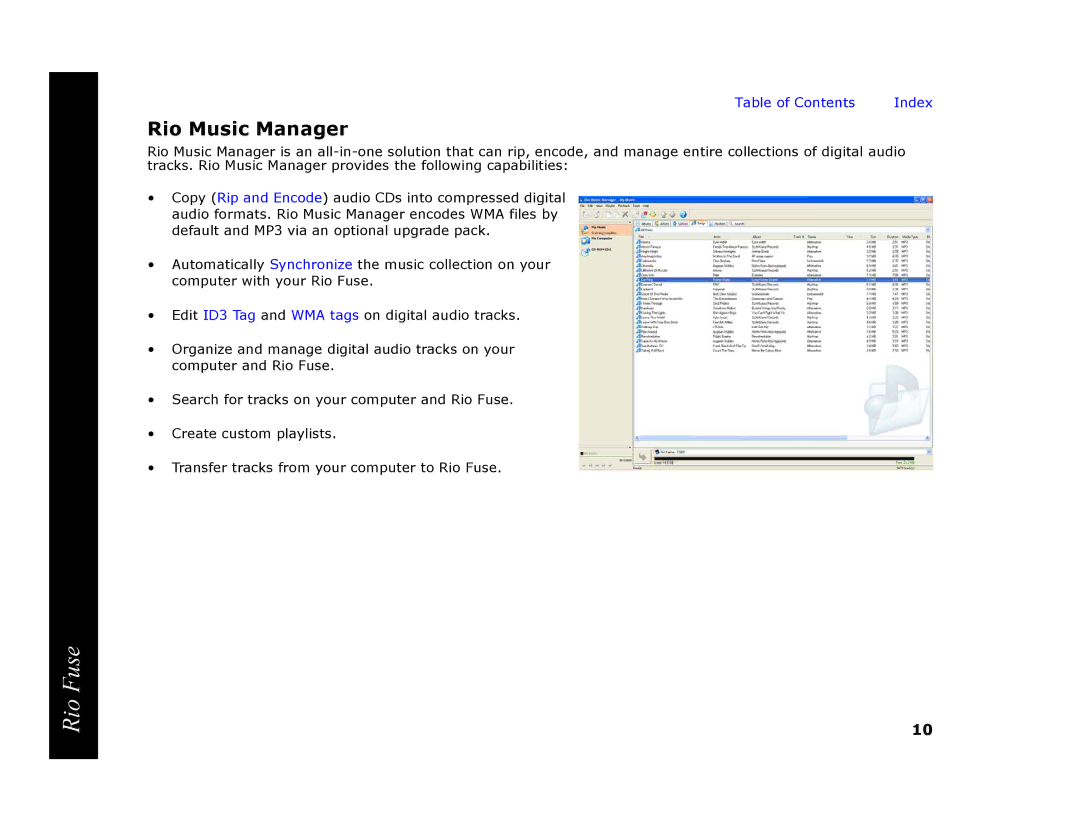 Rio Audio Rio Fuse manual Rio Music Manager 