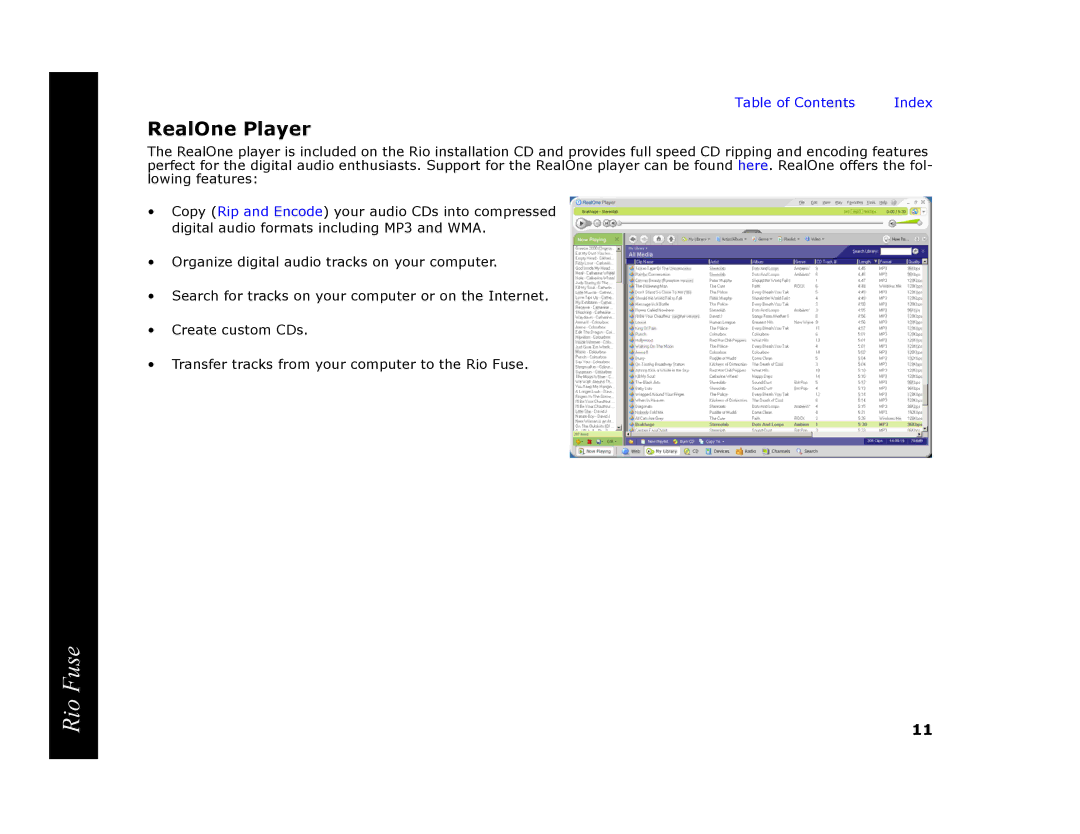Rio Audio Rio Fuse manual RealOne Player 