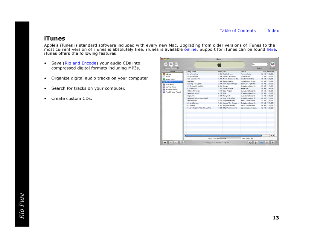 Rio Audio Rio Fuse manual ITunes 