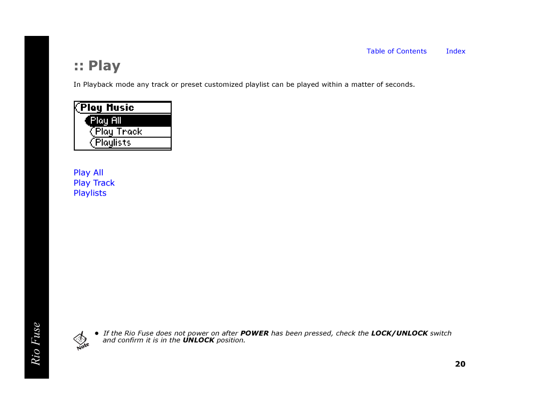 Rio Audio Rio Fuse manual Play 