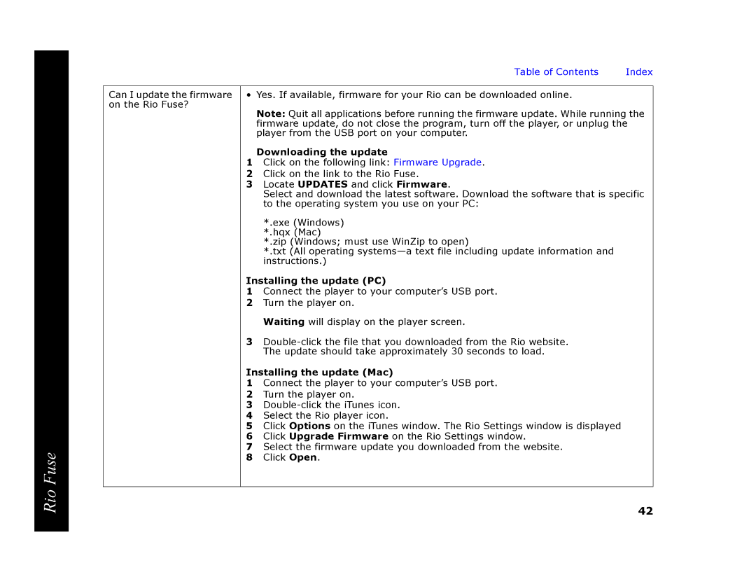 Rio Audio Rio Fuse manual Downloading the update, Installing the update PC, Installing the update Mac 