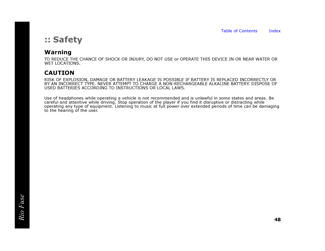 Rio Audio Rio Fuse manual Safety 