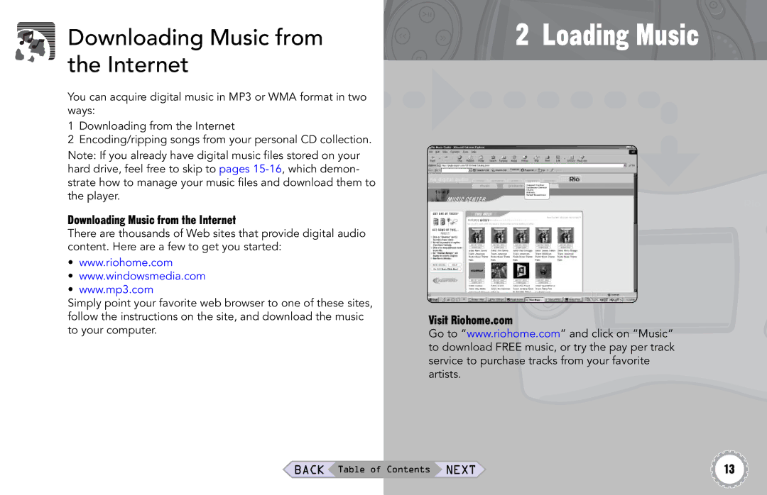 Rio Audio Rio Riot manual Downloading Music from the Internet, Visit Riohome.com 