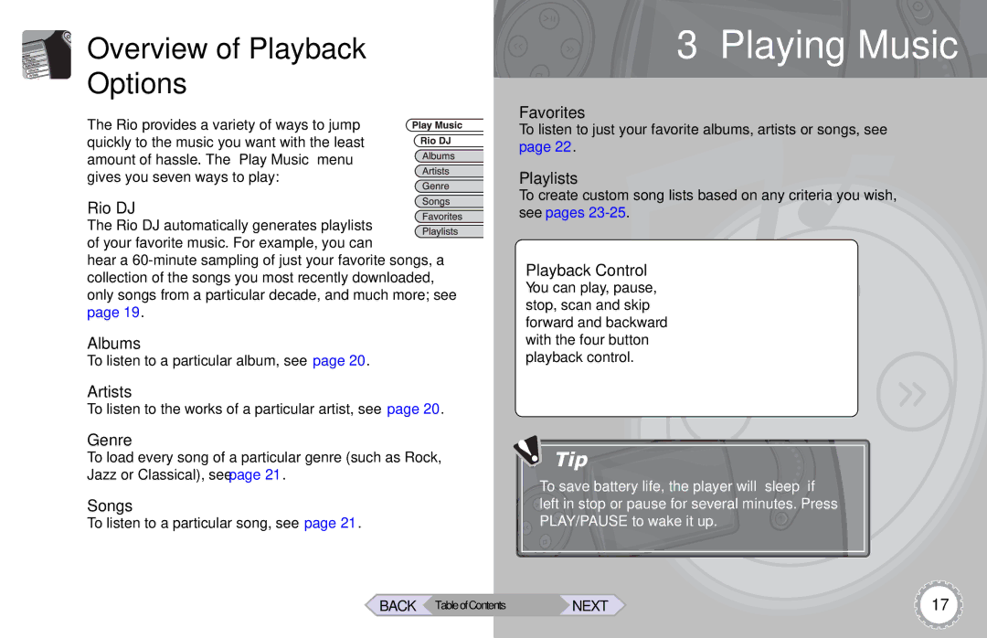 Rio Audio Rio Riot manual Overview of Playback Options 