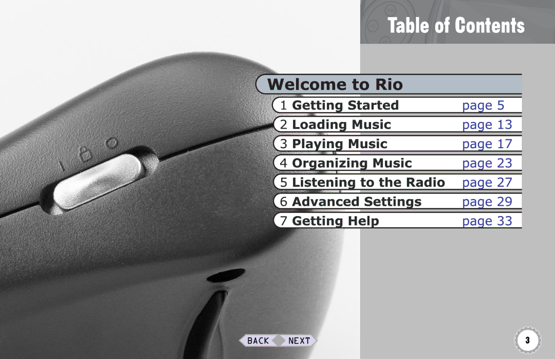 Rio Audio Rio Riot manual Table of Contents 